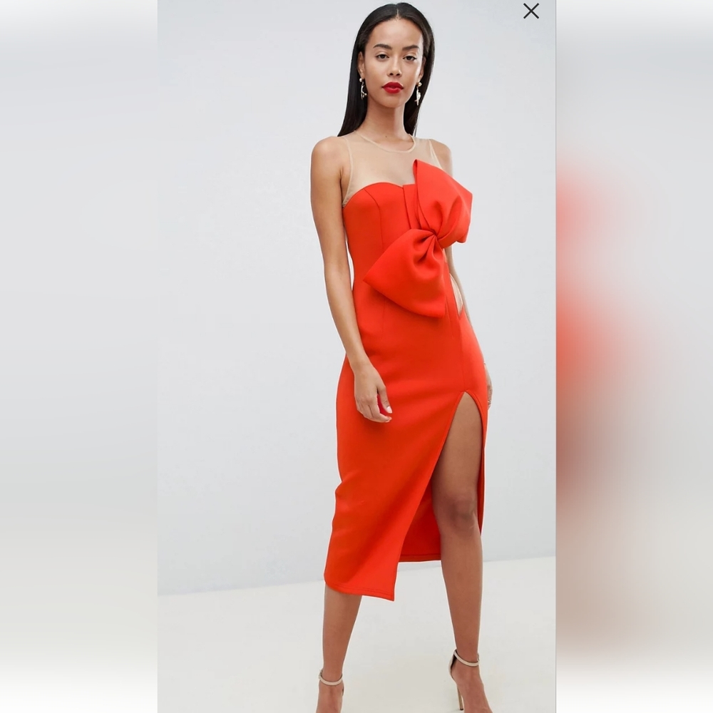 Asos red bow front mesh dress